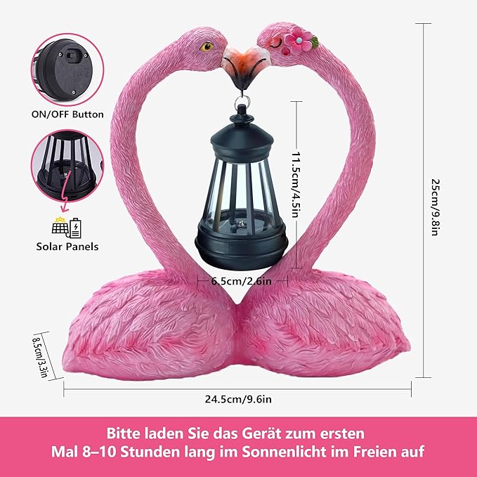 9.8" Garden Flamingo Statue with Solar Lantern,Heart Shaped Flamingo Decor,Unique Double Head Flamingo Gifts for Women,Mom,Lover