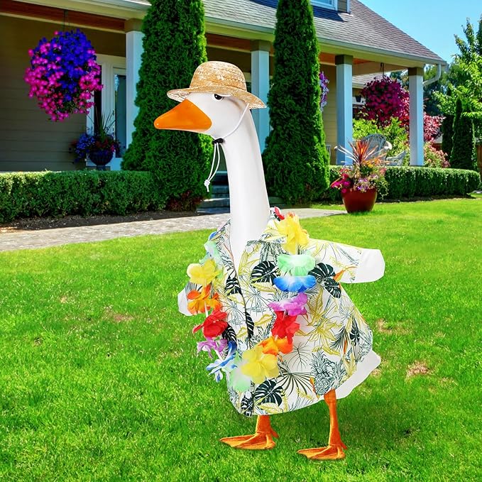 Goose Outfit Lawn Goose Porch Clothing Outfits for Yard Summer Luau 23'' Lawn Outdoor Decoration(Fresh Style)