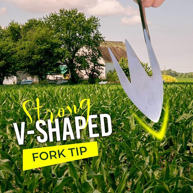 Stainless Steel Multifunctional Weeder, Hand Weeder Tool Stand Up Weed Puller Tool with Long Handle, V-Shaped Light Duty Hand Weeder for Lawn Garden Yard Farmland Weed Removal (Wood Handle 2PCS)