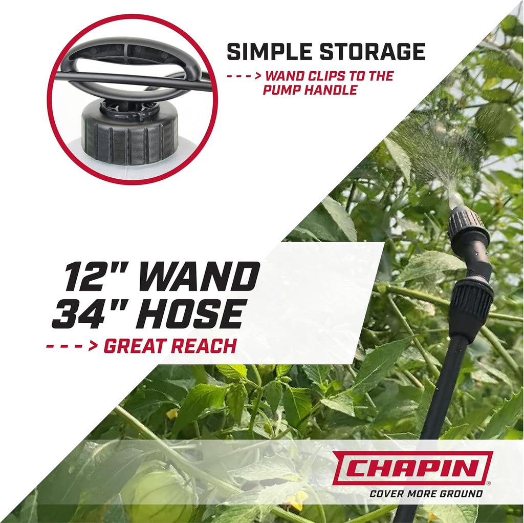 Chapin 16200 2-Gallon Made in USA Garden Pump Sprayer with Ergonomic Handle, Trigger Shut Off, Adjustable Cone Nozzle and in-Tank Filter, for Spraying Weeds, Insects, Fertilizers, Translucent White