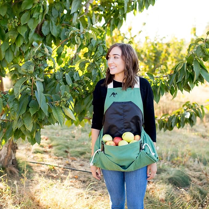 Roo Gardening Apron with Pockets & Harvesting, Picking Pouch - Adjustable, Water-resistant, Washable Canvas Cotton