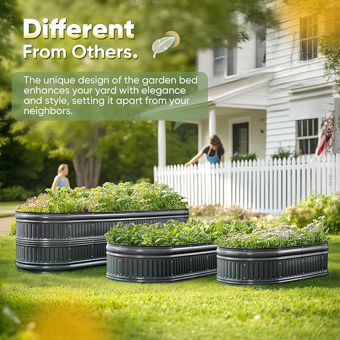 KING BIRD Raised Garden Bed Kit 2025 Upgraded Modular DIY Galvanized Planter Garden Box Outdoor for Gardening, Vegetables, Flowers, Elegant Roman Column Design, 71x24x12 in, Dark Grey