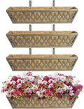 4 Pack 24 Inch Window Boxes Planters Railing Planter Box with Adjustable Brackets for Porch Fence Patio Balcony Hanging Flower Baskets with Coco Liners for Outdoor Garden Decor - Grey