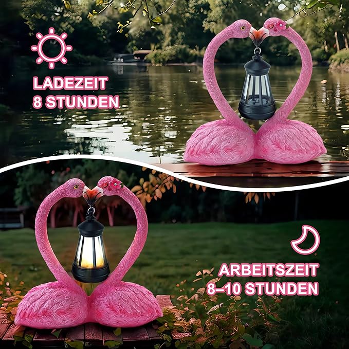 9.8" Garden Flamingo Statue with Solar Lantern,Heart Shaped Flamingo Decor,Unique Double Head Flamingo Gifts for Women,Mom,Lover