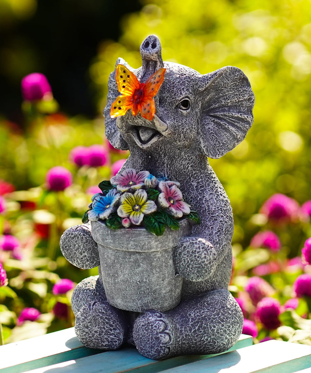Acgarten Solar Elephant Statue Outdoor Garden Decor Porch Patio Lawn Light