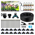 Drip Irrigation Kit - 100 FT. Hose Sprinkler System with 360° nozzles and T-connectors for Gardens, lawns, Plants, Flower beds, Trees, patios and hydroponics (Closeable nozzle-16)