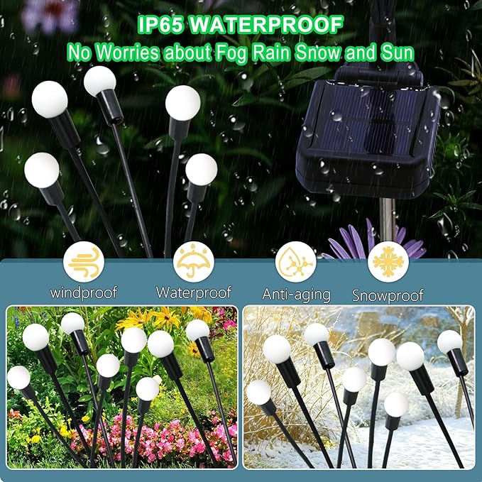 Solar Garden Lights Outdoor, 4 Pack 40 LED Solar Blue Firefly Lights Waterproof, Starburst Solar Wind Swaying Lights for Outside Yard Patio Planter Flower Bed Walkway Christmas Decoration