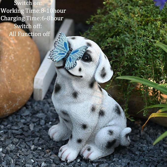 Dog Garden Figurines Outdoor Decor Solar Statue with LED Lights for Patio Lawn Yard Art Decoration Housewarming Garden Gift