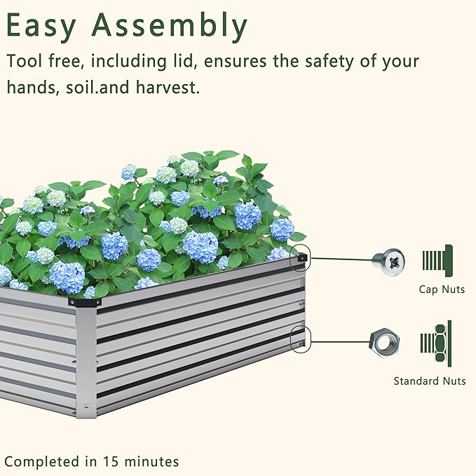 MGNO 2pcs 8x2x1FT Galvanized Raised Garden Bed-Outdoor Planter Box for Vegetables-Metal Garden Bed,Rectangle Planting Box for Herb,Flower