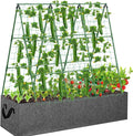 Cucumber Trellis for Garden, 45 x 53 Inches A Frame Outdoor Greenhouse Trellis with 46 Gallon Fabric Raised Bed, Climbing Net and Plant Support Clips for Climbing Plants