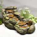 Garden Outdoor Water Fountain, 42.1" L Floor Standing Tiered Rock Outdoor Fountains with LED Lights and Pump for Garden, Backyard, Deck, Patio, Porch and Home Art Decor