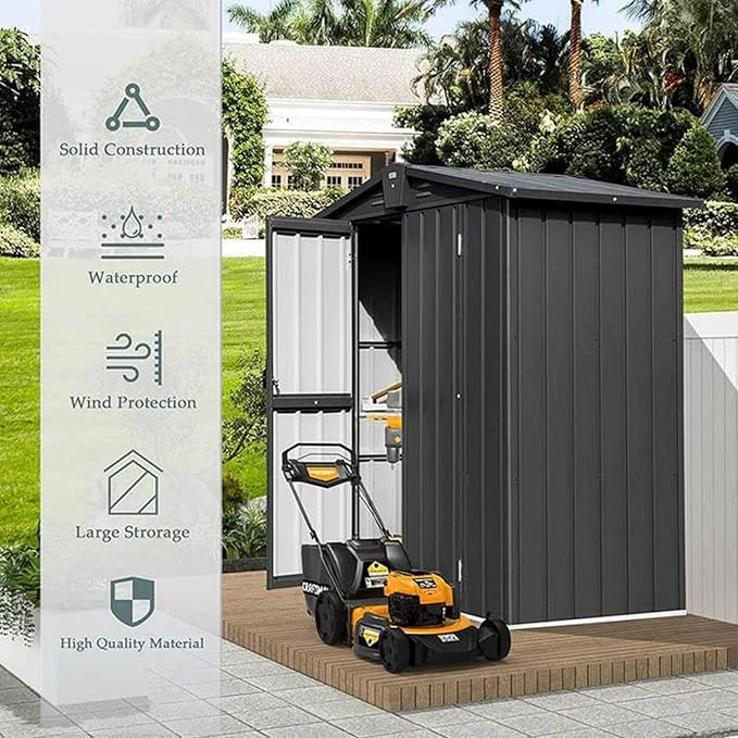 Domi Outdoor Storage Shed 5'x3, Metal Waterproof Tool Shed Utility Storage House with Double Lockable Doors & Air Vent for Garden Backyard Patio Lawn