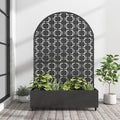 Casaphoria Metal Raised Garden Bed with Trellis and Wheels, 72"x47"x16" Arched Planter Box for Climbing Plants, Vegetables & Vines, Features Drainage Holes and Privacy Screen (Black-Brick)