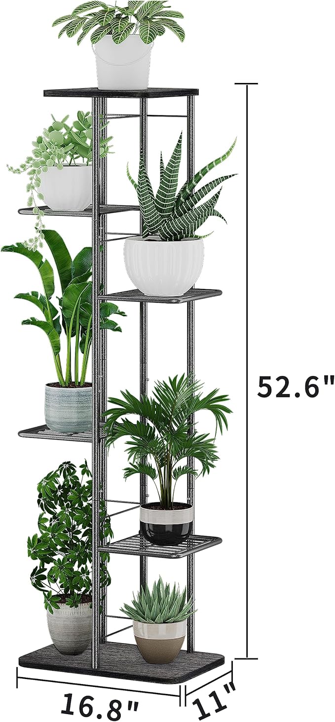 Simple Trending Plant Stand Shelf Indoor Outdoor Waterproof, 6 Tier 7 Potted Heavy Duty Metal Tall Flower Holder for Multiple Corner Display