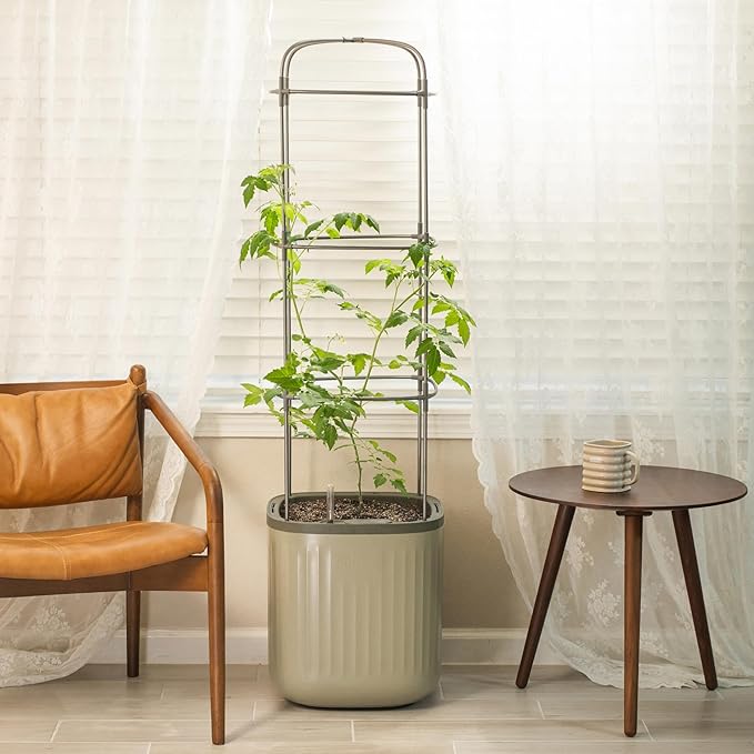 Vego garden Tomato Planter Box with Trellis Self-Watering Rolling Raised Garden Bed for Climbing Vegetables Plants Cage - Sage Green