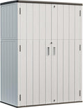 HOMSPARK Outdoor Storage Shed Weather Resistance, Patio Storage Cabinet Lockable Resin Tool Shed for Storage of Bike, Trash Cans, Garden Tools (Light Gray, 66 Cu.ft)