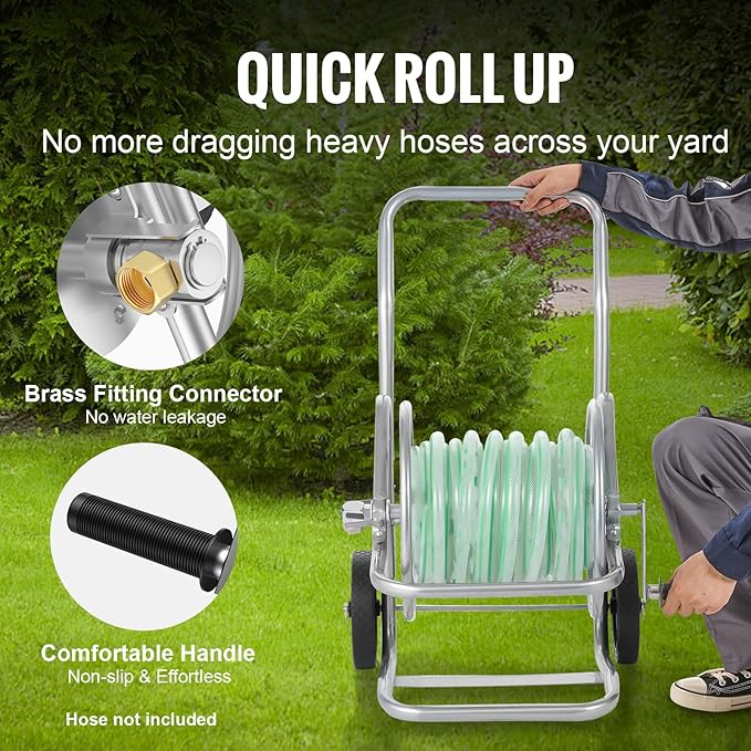 VEVOR Hose Reel Cart, Hold Up to 200 ft of 5/8 in Hose (Hose Not Included), Garden Water Hose Carts Mobile Tools with Wheels, Heavy Duty Powder-Coated Steel Outdoor Planting for Garden, Yard, Lawn