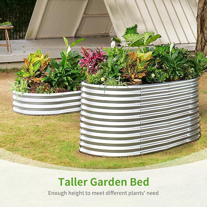 Land Guard 6x3x3ft Oval Galvanized Raised Garden Beds, Large-Capacity Metal Planter Box Outdoor, Durable Deep Raised Garden Bed 3ft Tall, Raised Beds for Gardening Vegetables, Classic Silver