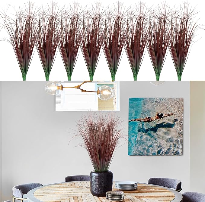24Pcs Artificial Grass Plants, Faux Shrubs Wheat Grass, Artificial Tall Grasses Fake Plants for Outdoor Decor,Artificial Greenery Stems Weed for Room Indoor Home Decor（Red）