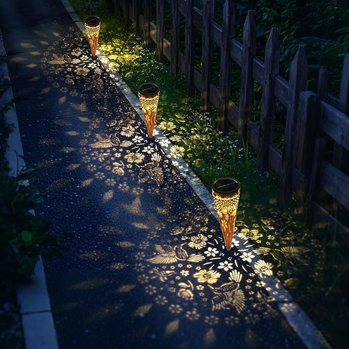 Solar Hummingbirds Garden Stakes Lights 4Pack Outdoor Decorative Lighting for Yard Pathway Patio Decor Lawn Ornament Gifts for Women Mom