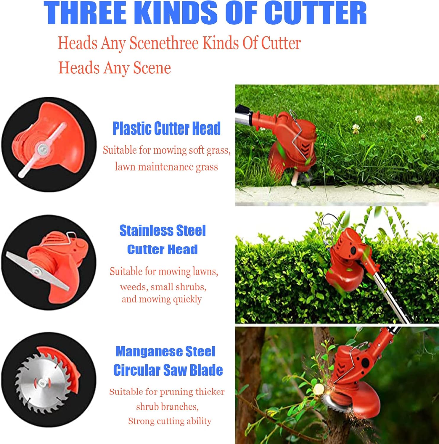 Weed Wacker Electric Cordless Grass Trimmer,with 3Types Blades,Included 2Pcs 24v 4Ah Batteries Electric Stringless Weed Trimmer Lightweight 2.6lb， for Yard and Garden