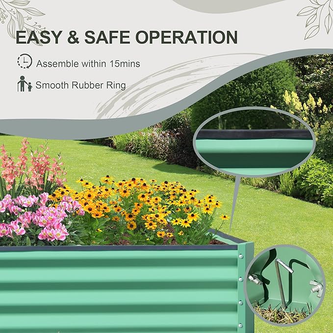 Domi Raised Garden Beds Outdoor, 8x4x2ft Thickening Tall Metal Rectangular Deep Root Box Planter for Vegetables, Flowers, Herbs, and Succulents 2" Deep w/ 456 Gallon Capacity - Green