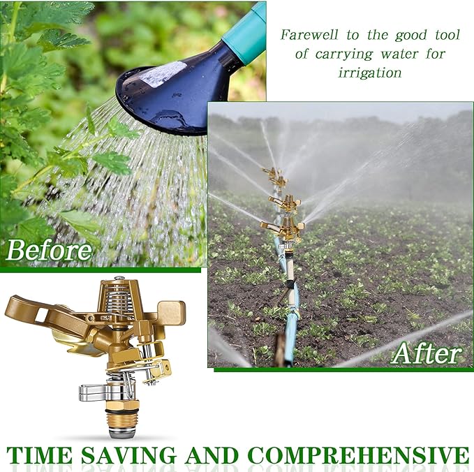 Ferraycle 30 Pieces 1/2 Inch Brass Impact Sprinkler Head with Nozzles Heavy Duty Adjustable 0-360 Degrees Impulse Sprinkler Head Lawn Watering for Yard Irrigation