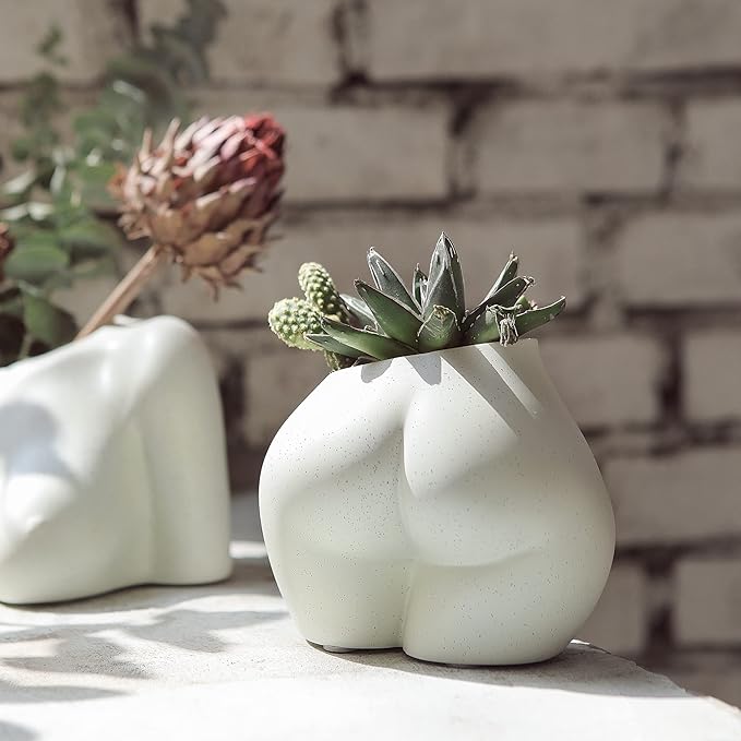 FROZZUR Mini Female Body Shaped Resin Planter, 5 in Diameter, with Drainage Holes, for Indoor or Outdoor Plants