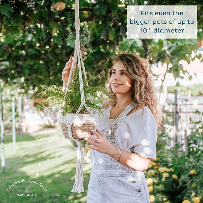 Nook Theory 4-Pack Macrame Plant Hanger - with 8 Ceiling Hooks - Hanging Planter Indoor Outdoor - Hanging Plant Holder - Decorative Bohemian Plant Hangers - Hanging Plants (Black)