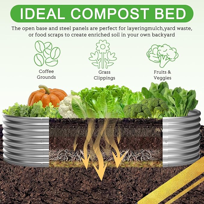 3 Pack 8x4FT Oval Galvanized Raised Garden Bed Outdoor,Metal Garden Bed for Vegetables,Above Ground Garden Box for Flower,Steel Raised Beds for Gardening