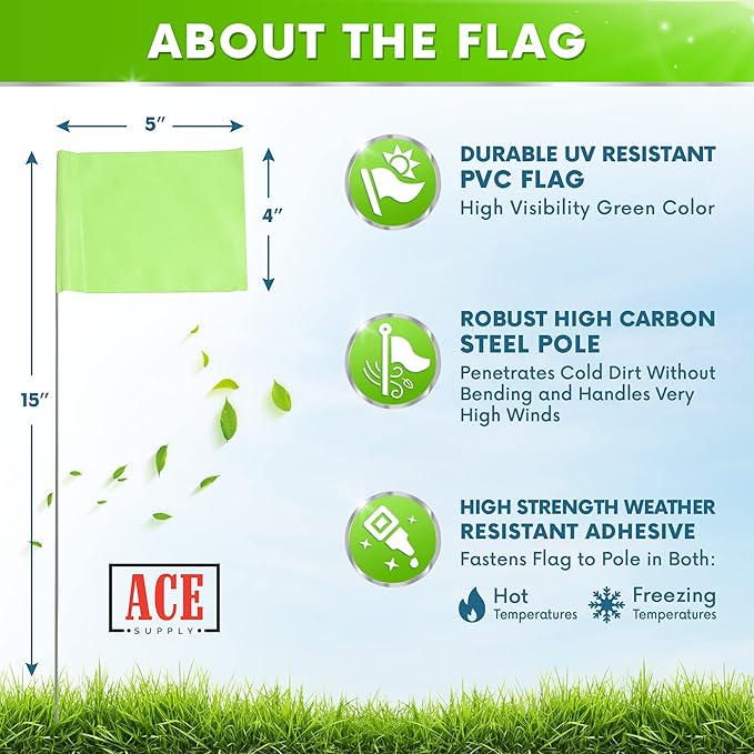 Fluorescent Lime Marking Flags 100 Pack - 4x5x15 Inch Marker Flags - Markers For Lawn, Irrigation, Landscaping, Survey & Sprinkler Head Marking