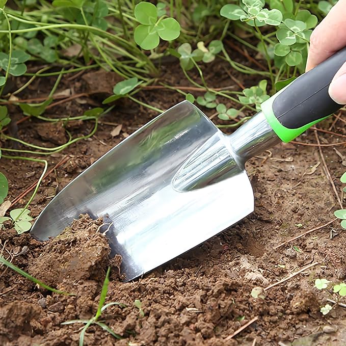 Garden Trowel - Stainless Steel - Ergonomic Grip Hand Tools Set with Soft Rubberized Non-Slip Handle for Transplanting, Weeding, Moving and Smoothing Digging & Planting