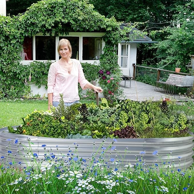 Land Guard 2Pcs Galvanized Raised Garden Bed Kit, Galvanized Planter Oval Large Metal Raised Garden Boxes Outdoor for Vegetables…