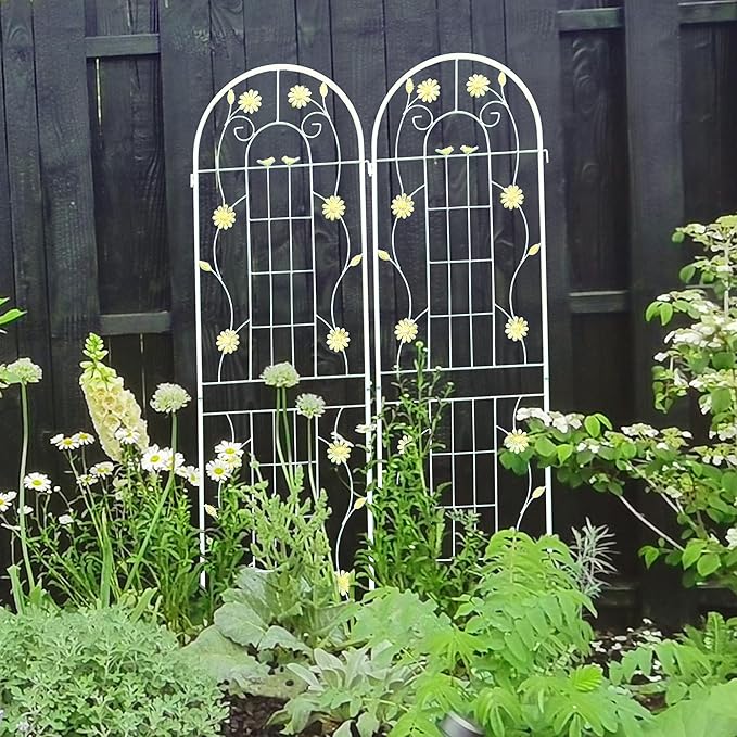 2 Pack Metal Garden Trellis for Climbing Plants 71" H Cream White Garden Fence Rustproof Trellis Support Roses Flower Outdoor Lawn, Cream White