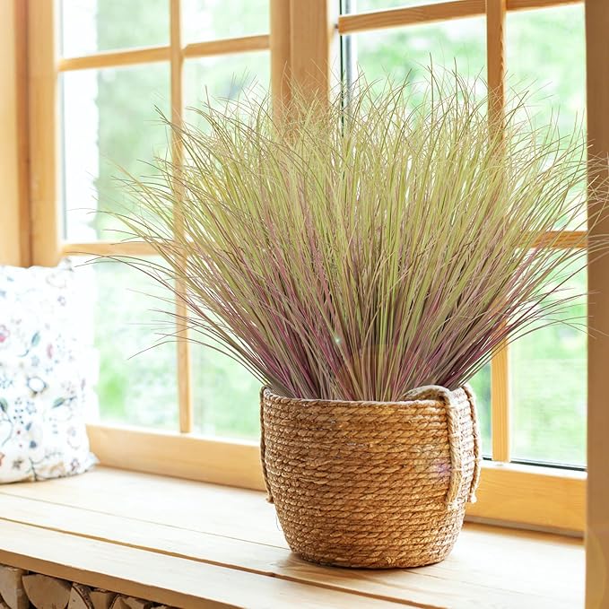12Pcs Artificial Grass Plants, Faux Shrubs Wheat Grass, Artificial Tall Grass Fake Plants for Outdoor Decor,Artificial Greenery Stems Weed for Room Indoor Home Decor（Light Purple）