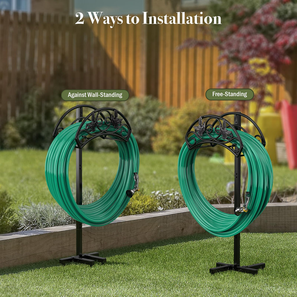 Garden Hose Holder, Heavy Duty Metal Freestanding Hose Stand - Black