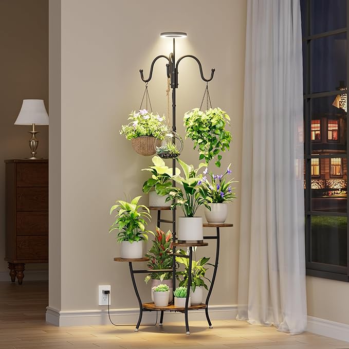 Plant Stand Indoor with Grow Light - 72" Tall Plant Shelf Indoor, 5 Tiered Corner Plant Stands for Indoor Plants, Hanging Plant Holder Flower Display Shelves for Living Room, Balcony Decor