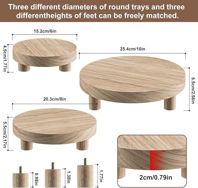 3 Pcs Wood Plant Stand Indoor Outdoor, Round Wood Riser for Decor 6/8/10" Wooden Stool Display Stand Flower Pot Holder Small Planter Tray Modern Potter Decorative (Rustic Grey)
