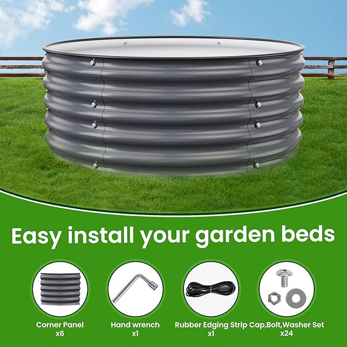 Round Raised Garden Beds, 42''x42''x17''Outdoor Galvanized Garden Planter Box for Vegetable Fruits Flower Herb (Deep Grey)