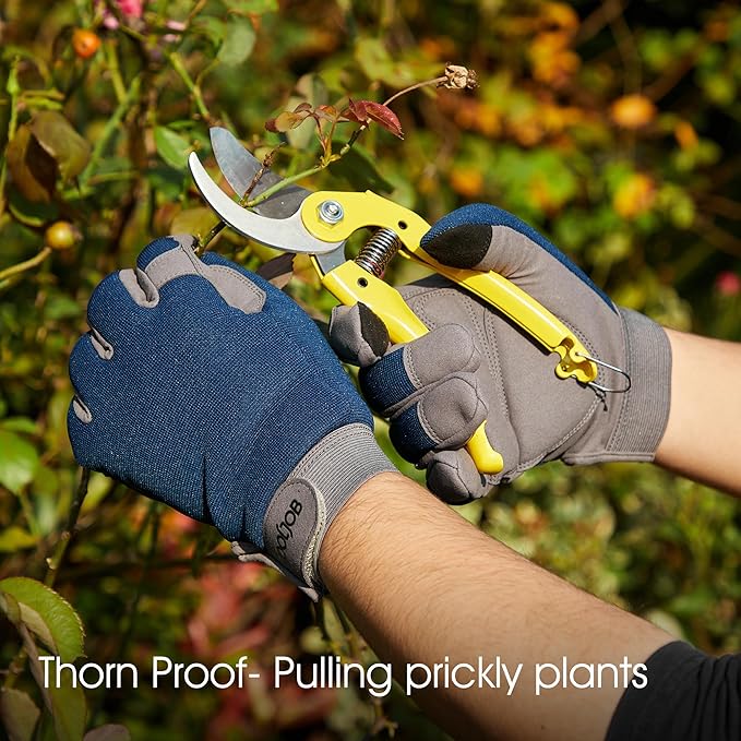 COOLJOB Thorn Proof Garden Gloves with Touchscreen Fingers for Men, Rose Pruning Work Gloves with Palm Cushion for Gardener, Farmer and Landscaper (Navy 1 Pair Large)