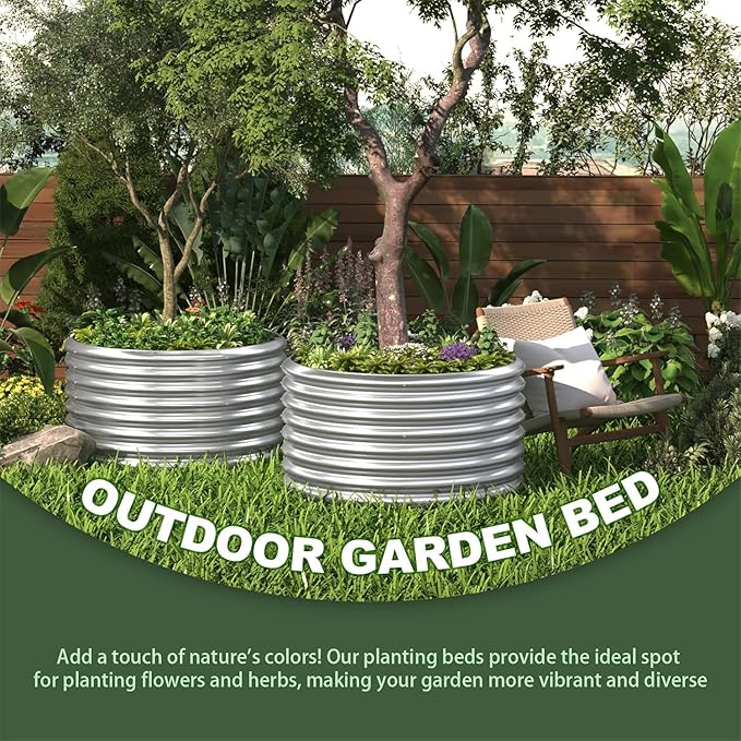 3 Pack 2x2FT Round Galvanized Raised Garden Bed Outdoor,Metal Garden Bed for Vegetables,Steel Raised Beds for Gardening,Above Ground Garden Box for Flower