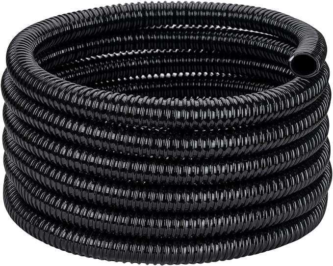 Pond Tubing ID 2” × 10ft Black Corrugated Flexible Reinforced Waterfall Pond Tube Sump Pump Hose, Non-toxic & Kinkproof (10 ft, 2" ID)