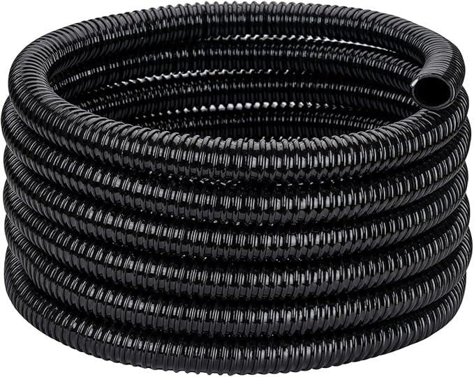 Pond Tubing ID 1 1/2” × 20ft Black Corrugated Flexible Reinforced Waterfall Pond Tube Sump Pump Hose, Non-toxic & Kinkproof (20 ft, 1 1/2" ID 38mm)