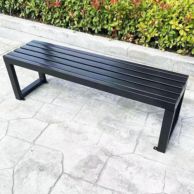 Weatherproof Metal Dining Bench, Outdoor Bench Backless Patio Bench 2-Person Farmhouse Bench Garden Bench for Kitchen, Living Room, Entryway(Black,47in)