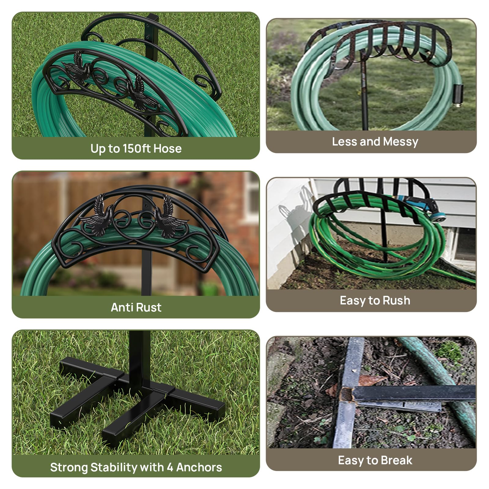 Garden Hose Holder, Heavy Duty Metal Freestanding Hose Stand - Black