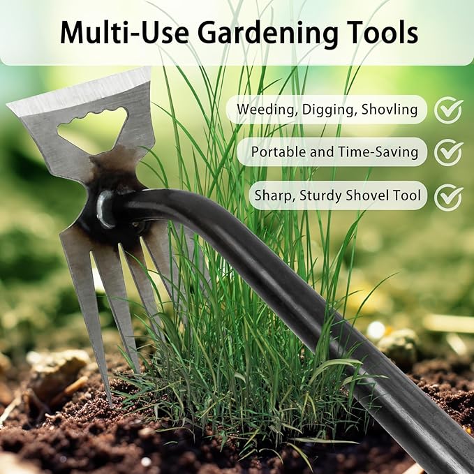 Weed Puller Tool, Time-Saving Garden Tools, Upgraded Hadfield Steel Weeding Tool Multifunctional Weeder, Dandelion Weed Puller Tool Gardening Tools for Yard, 5 Teeth