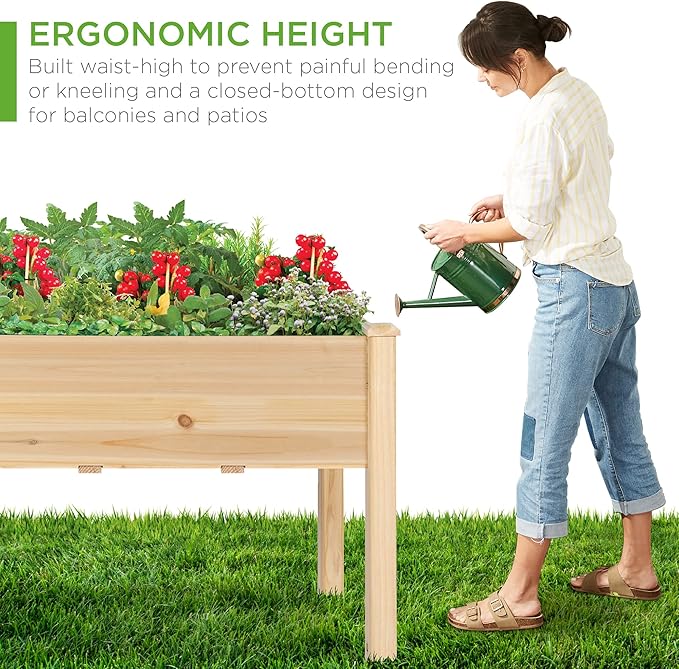 Best Choice Products 48x24x30in Raised Garden Bed, Elevated Wood Planter Box Stand for Backyard, Patio, Balcony w/Bed Liner, 200lb Capacity - Natural
