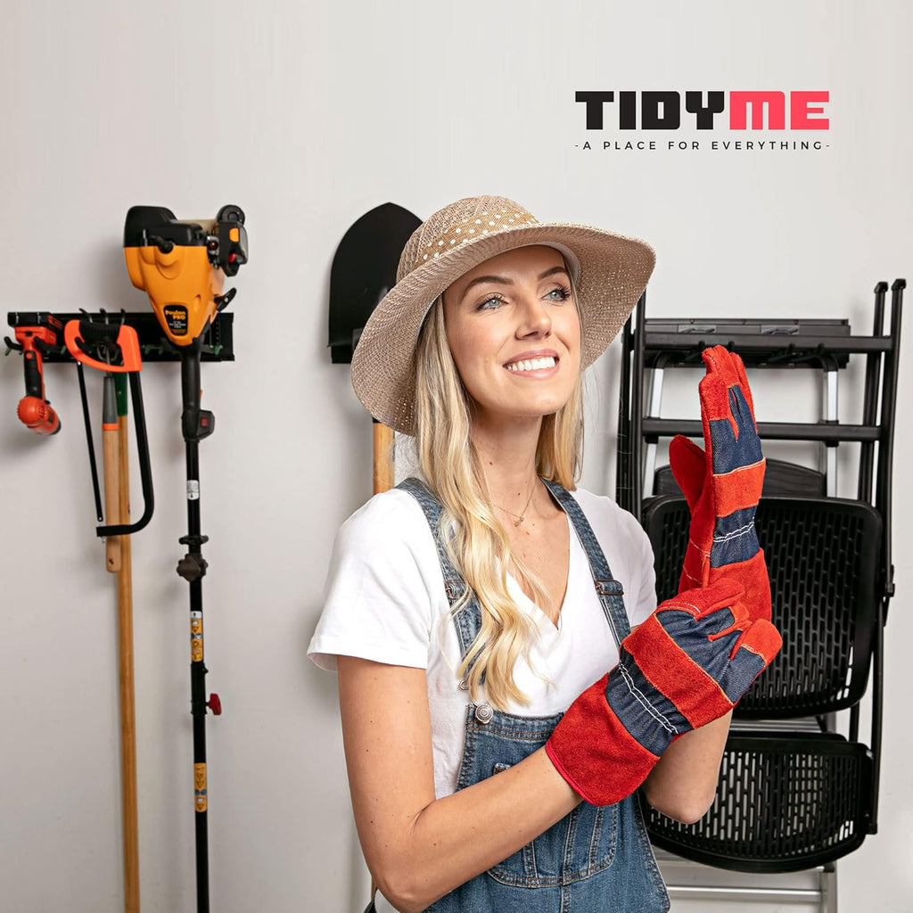 Garage Wall Organizer | 96" Heavy-Duty Tool Storage Rack | Adjustable Double-Layer Hooks | 600 lbs Capacity | Carbon Steel Wall Mount Holder for Shovels, Rakes, Ladders & Power Tools