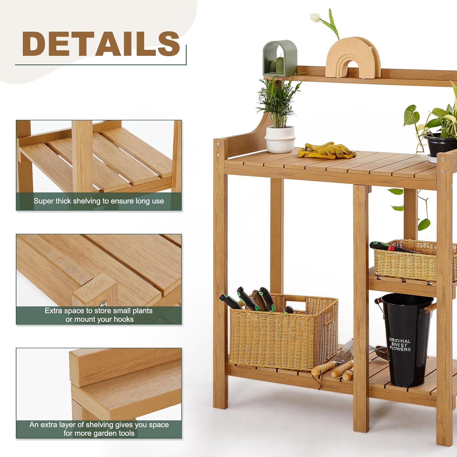 LMP Potting Bench, HDPS Potting Bench Table, 50’’x17.5x37.5' (LxWxH) All Weather Potting Table Work Station for Outside Gardening, Like Teak Wood