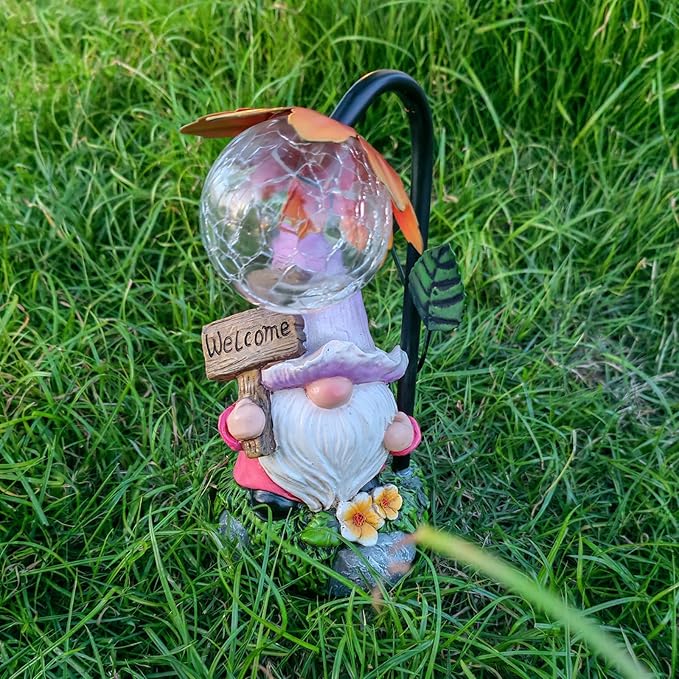 Garden Gnomes Outdoor Statue with Solar Lights Welcome Gnome Home Garden Decor Mom Gifts for Yard Patio Home Garden